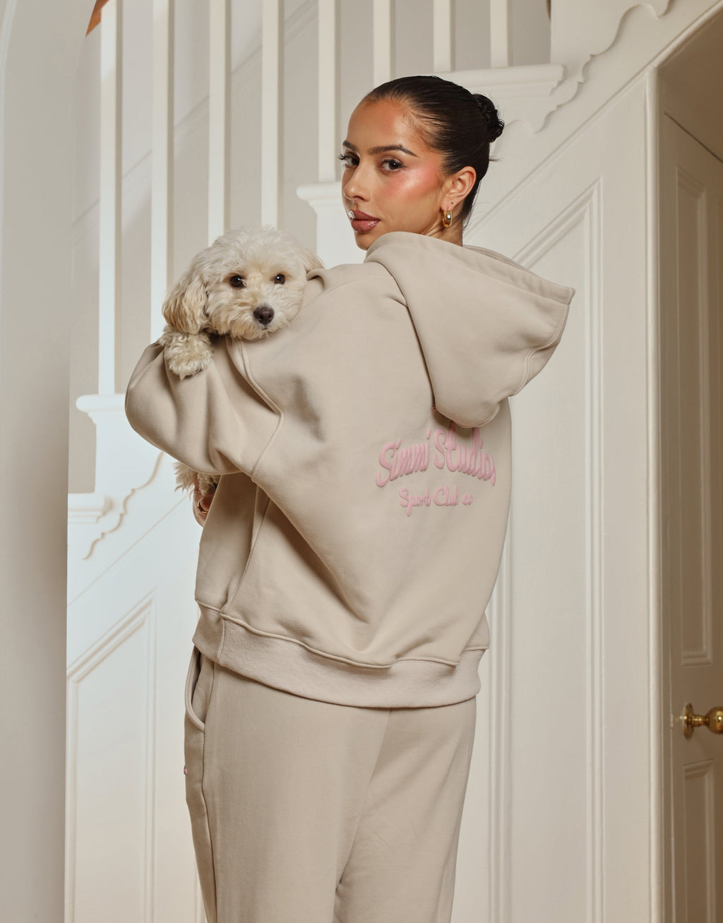 Marilyn Simmi Studios Bubble Print Hoodie In Beige