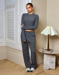 Mila Simmi Studios Soft Stripe Fine Ribbed Trouser In Dark Grey