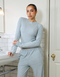 Monique Simmi Studios Soft Stripe Fine Ribbed Long Sleeve Top In Blue