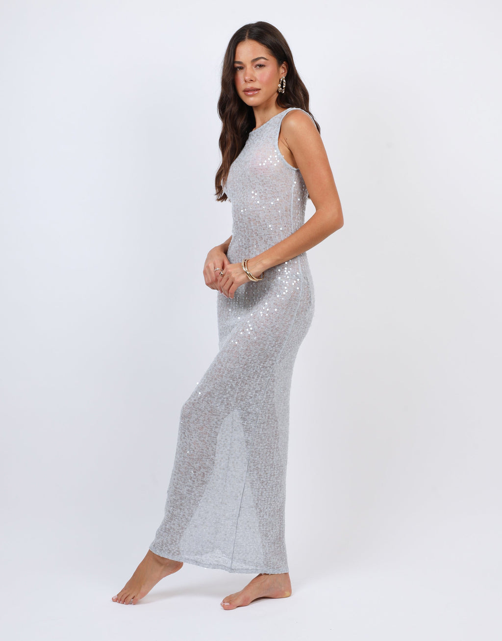 Margot Sheer sequin Beach Maxi Dress In Blue