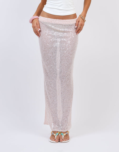 Solara Sequin Maxi Beach Skirt In Pink