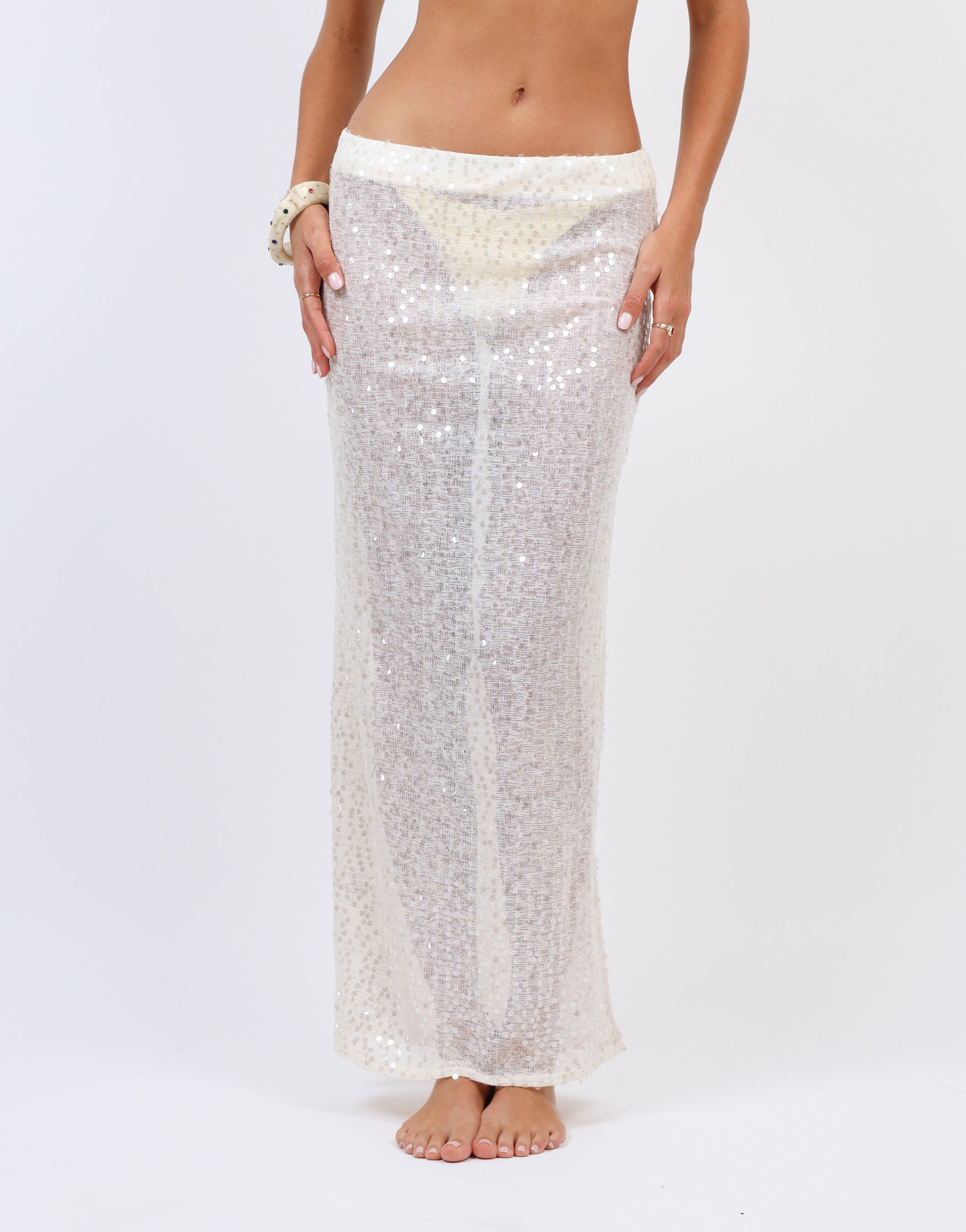 Solara Sequin Maxi Beach Skirt In Cream