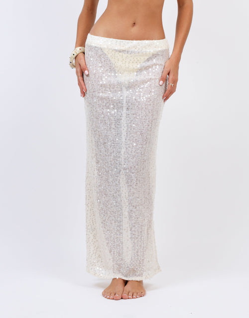 Solara Sequin Maxi Beach Skirt In Cream