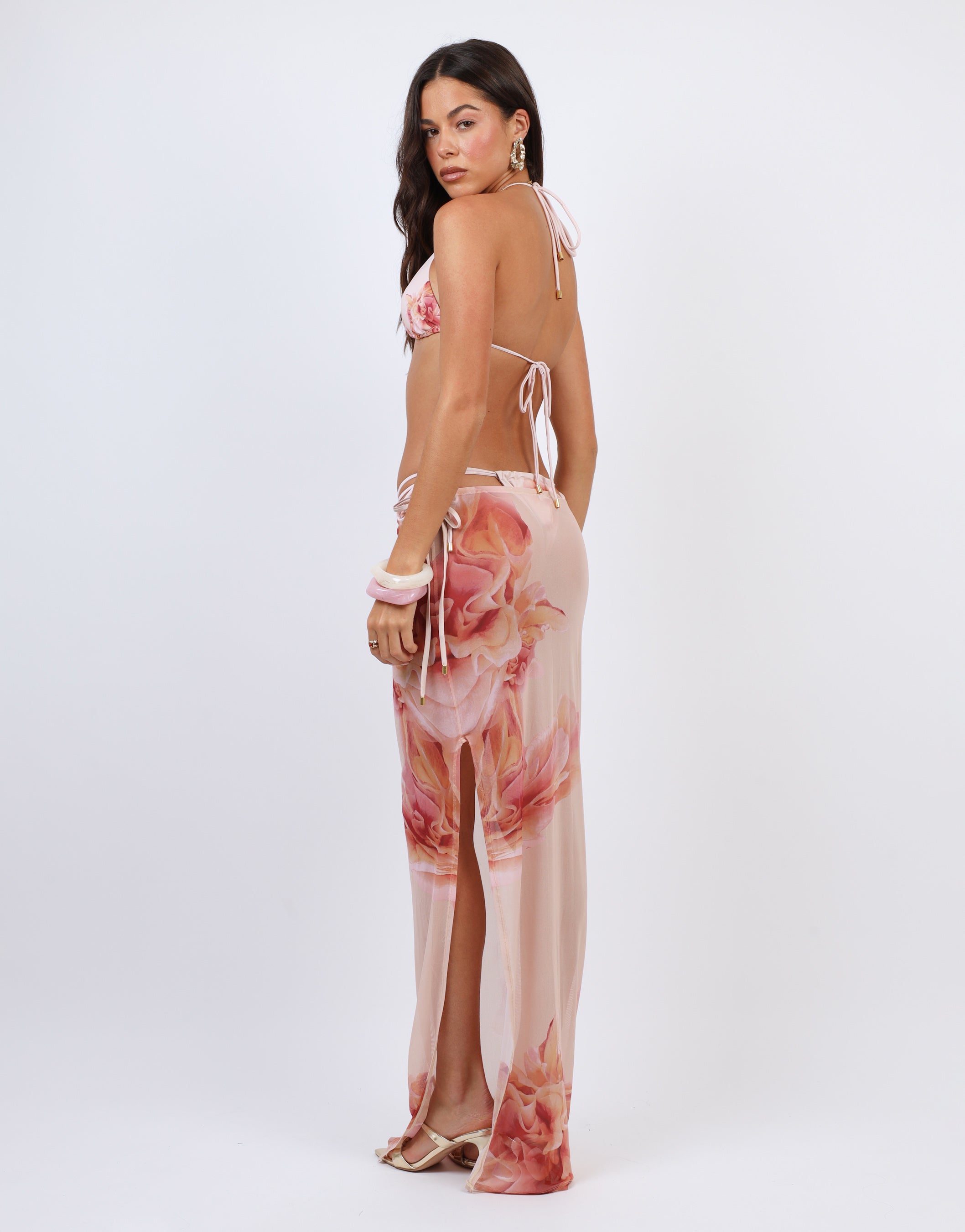 Hawaii Floral Print Mesh Maxi Skirt