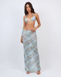 Nalu Abstract Print Mesh Beach Maxi Skirt In Blue