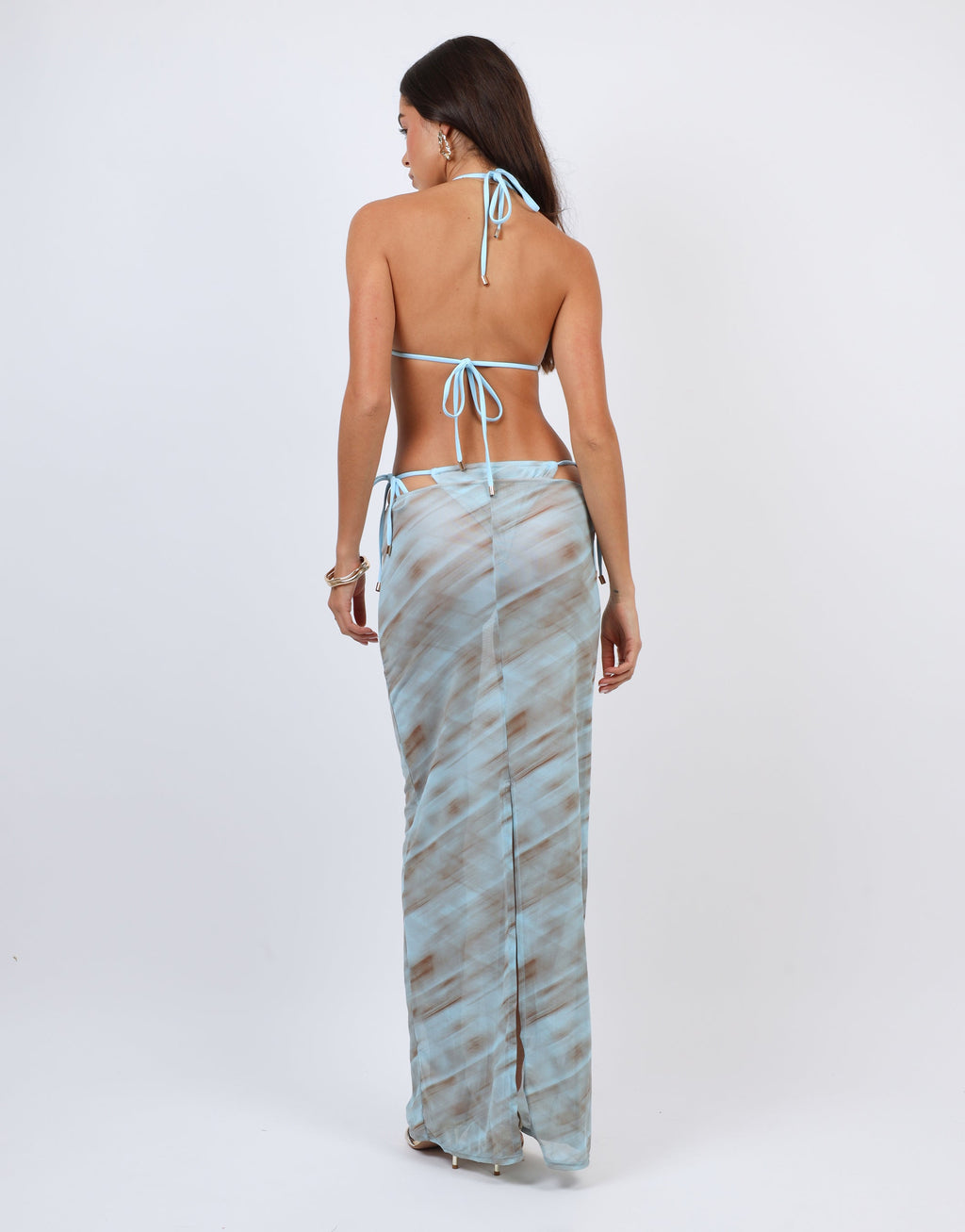 Nalu Abstract Print Mesh Beach Maxi Skirt In Blue