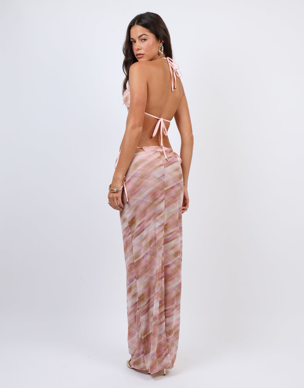 Nalu Abstract Print Mesh Beach Maxi Skirt In Pink