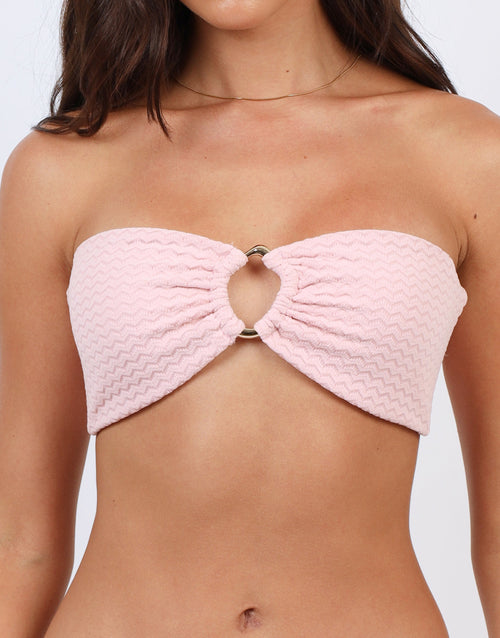Summer Chevron Ring Detail Halter Bikini Top In Pink