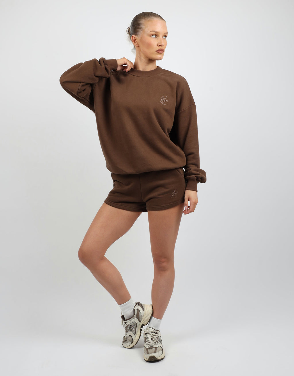 Riva Simmi Studios Embroidered Logo Shorts In Brown