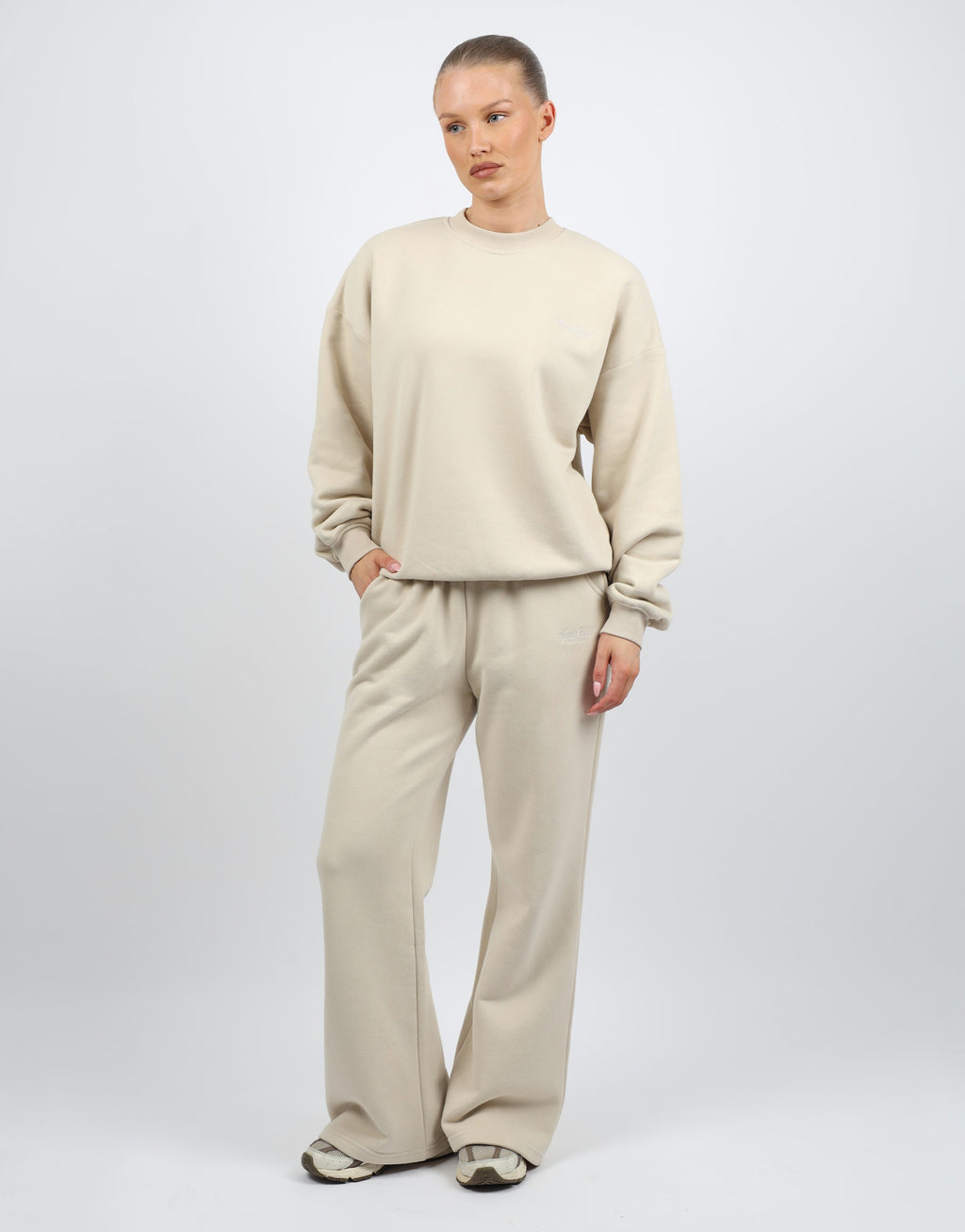 Sola Simmi Studios Embroidered Logo Joggers In Beige