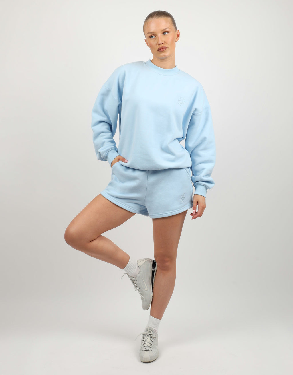 Riva Simmi Studios Embroidered Logo Shorts In Baby blue