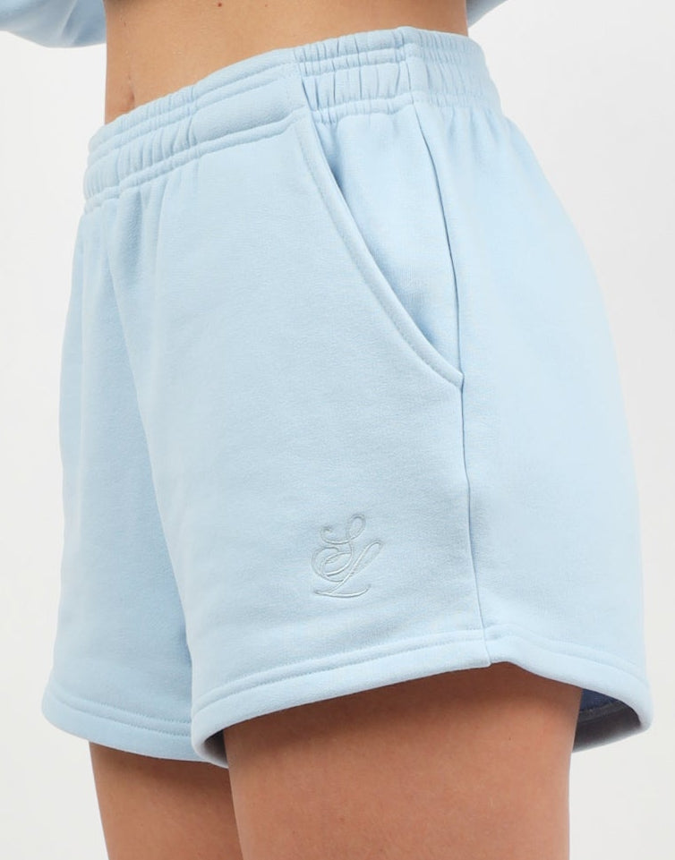 Riva Simmi Studios Embroidered Logo Shorts In Baby blue