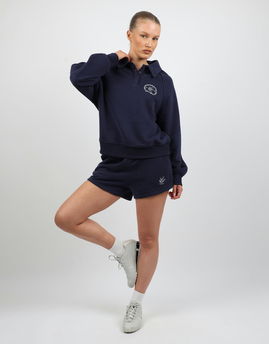 Riva Simmi Studios Embroidered Logo Shorts In navy