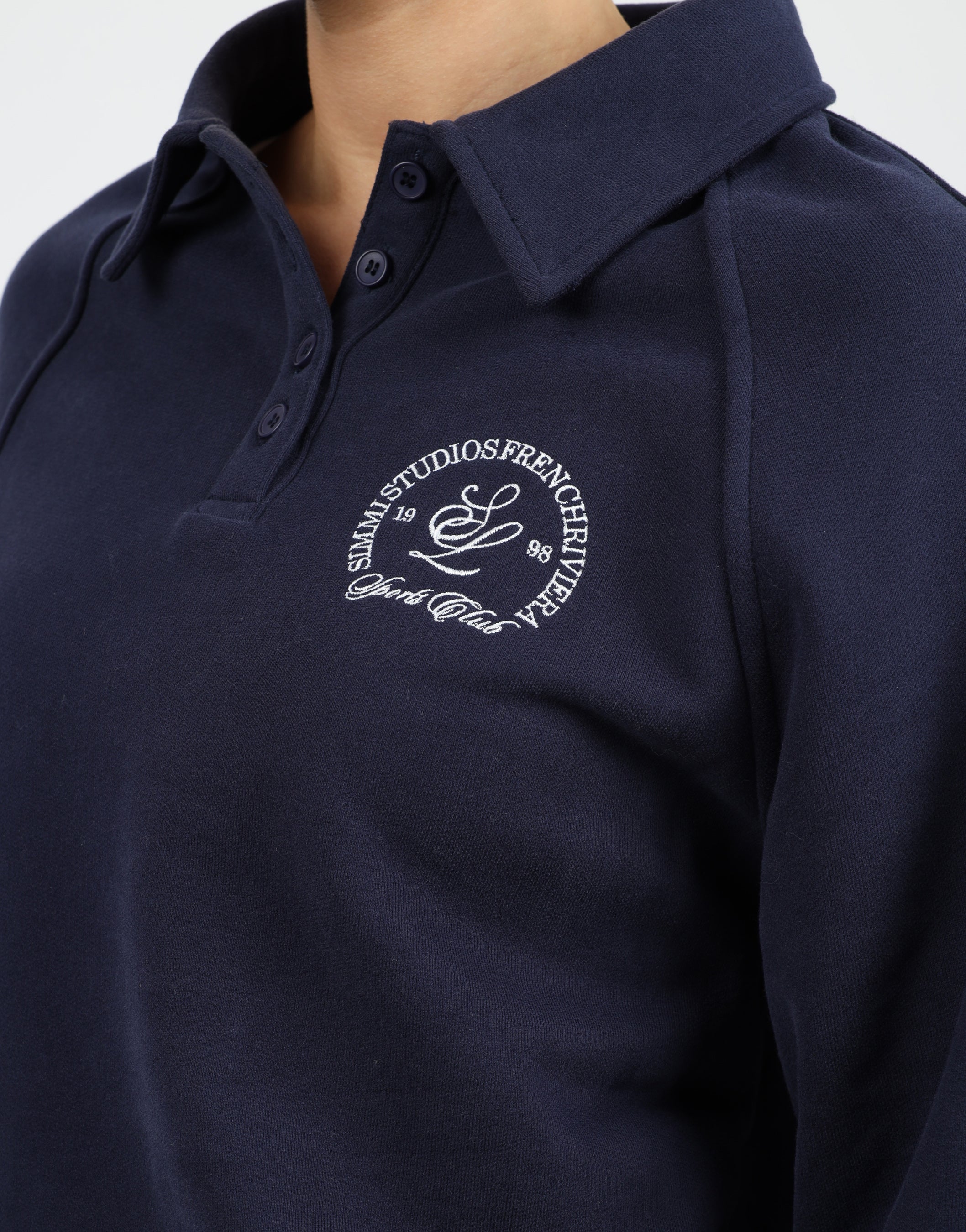 Monaco Simmi Studios Embroidered Logo Polo Sweatshirt In Navy