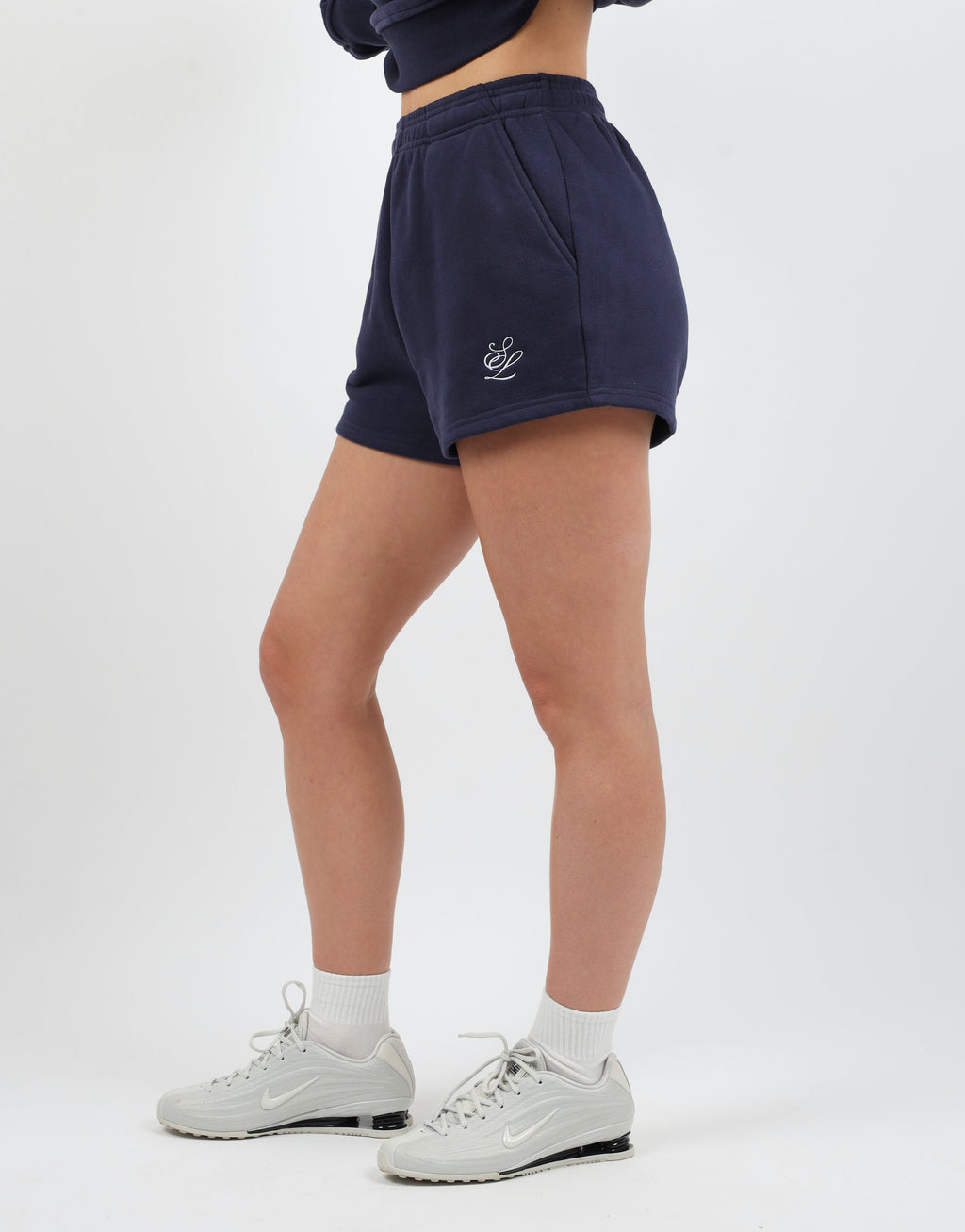 Riva Simmi Studios Embroidered Logo Shorts In navy