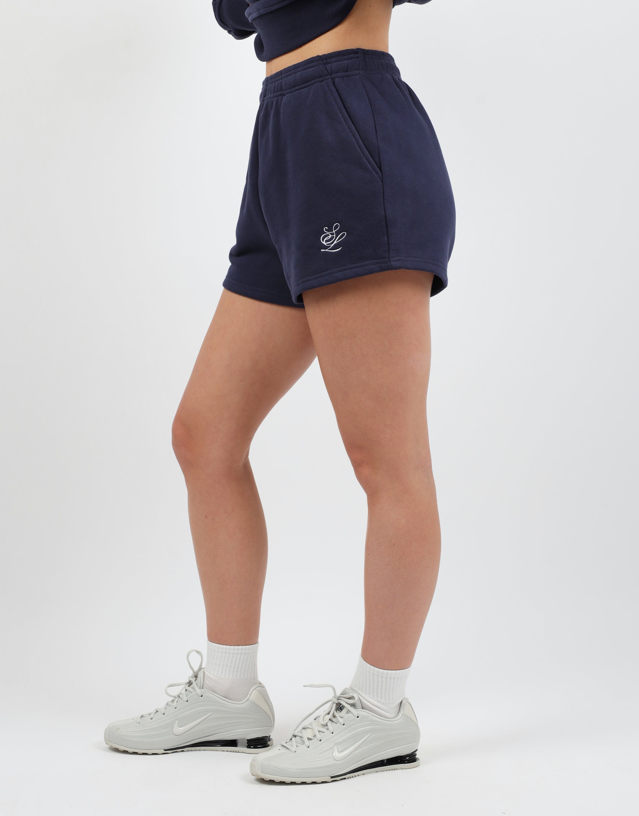 Riva Simmi Studios Embroidered Logo Shorts In navy