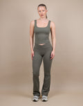 Cleo Ruched Front Flared Leggings In Olive