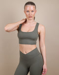 Teagan Square Neck Cropped Tank Top In Olive