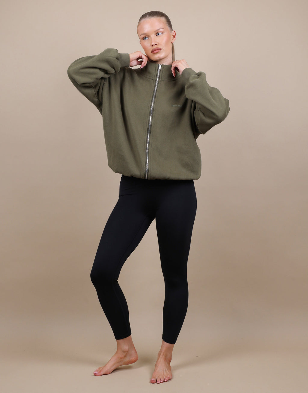 Bronte Simmi Studios Zip Through Funnel Neck Sweatshirt In Olive