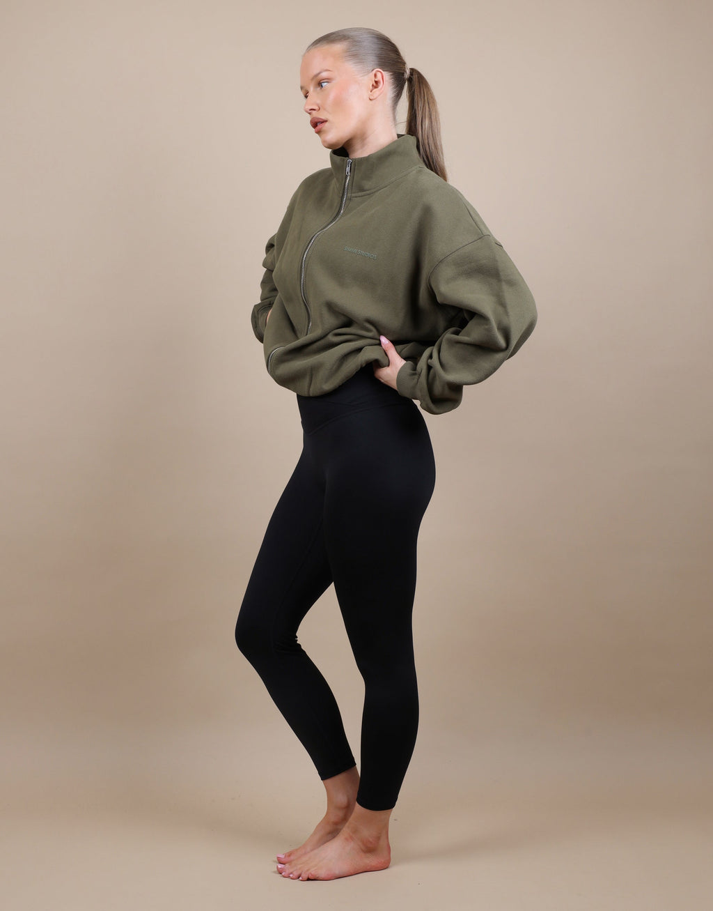 Bronte Simmi Studios Zip Through Funnel Neck Sweatshirt In Olive