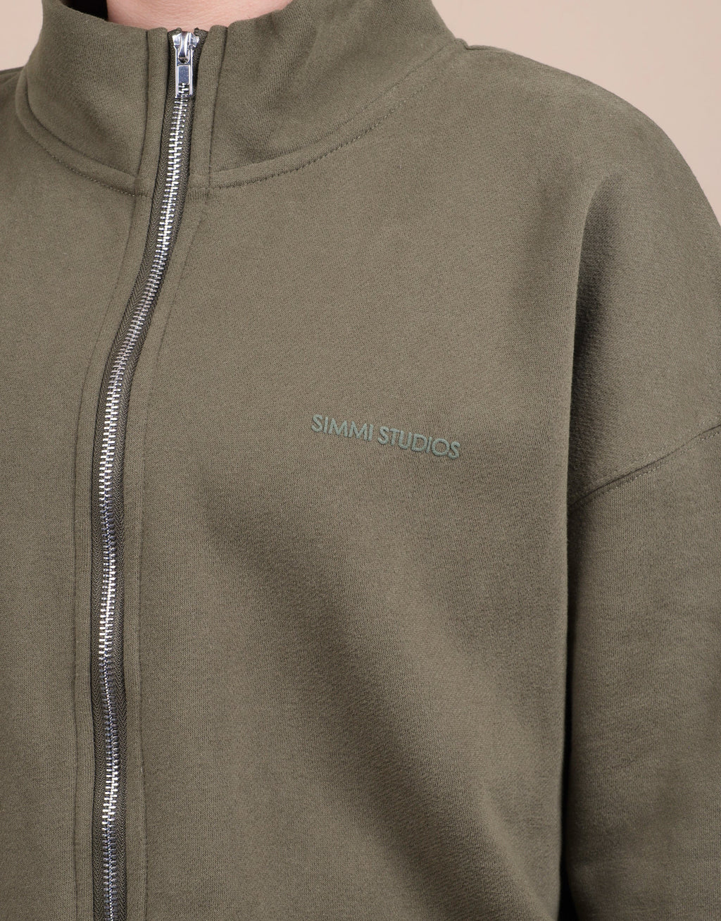 Bronte Simmi Studios Zip Through Funnel Neck Sweatshirt In Olive