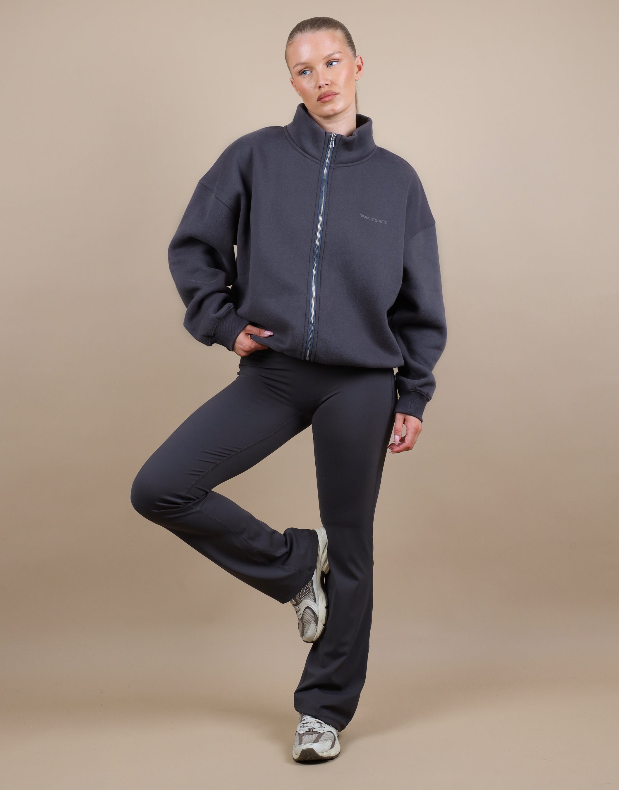 Bronte Simmi Studios Zip Through Funnel Neck Sweatshirt In Slate