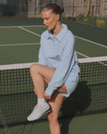 Monaco Simmi Studios Embroidered Logo Polo Sweatshirt In Baby Blue