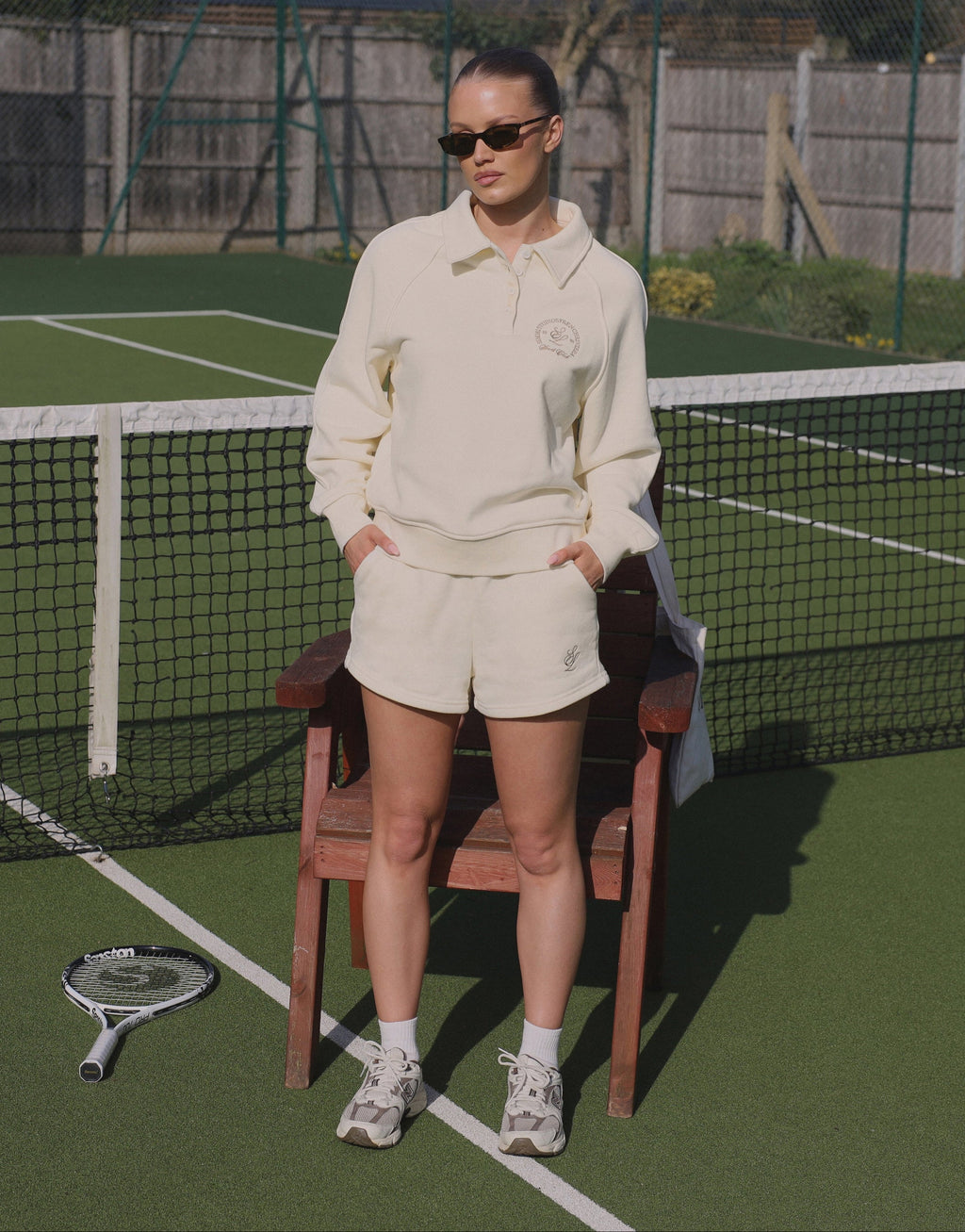 Monaco Simmi Studios Embroidered Logo Polo Sweatshirt In Cream