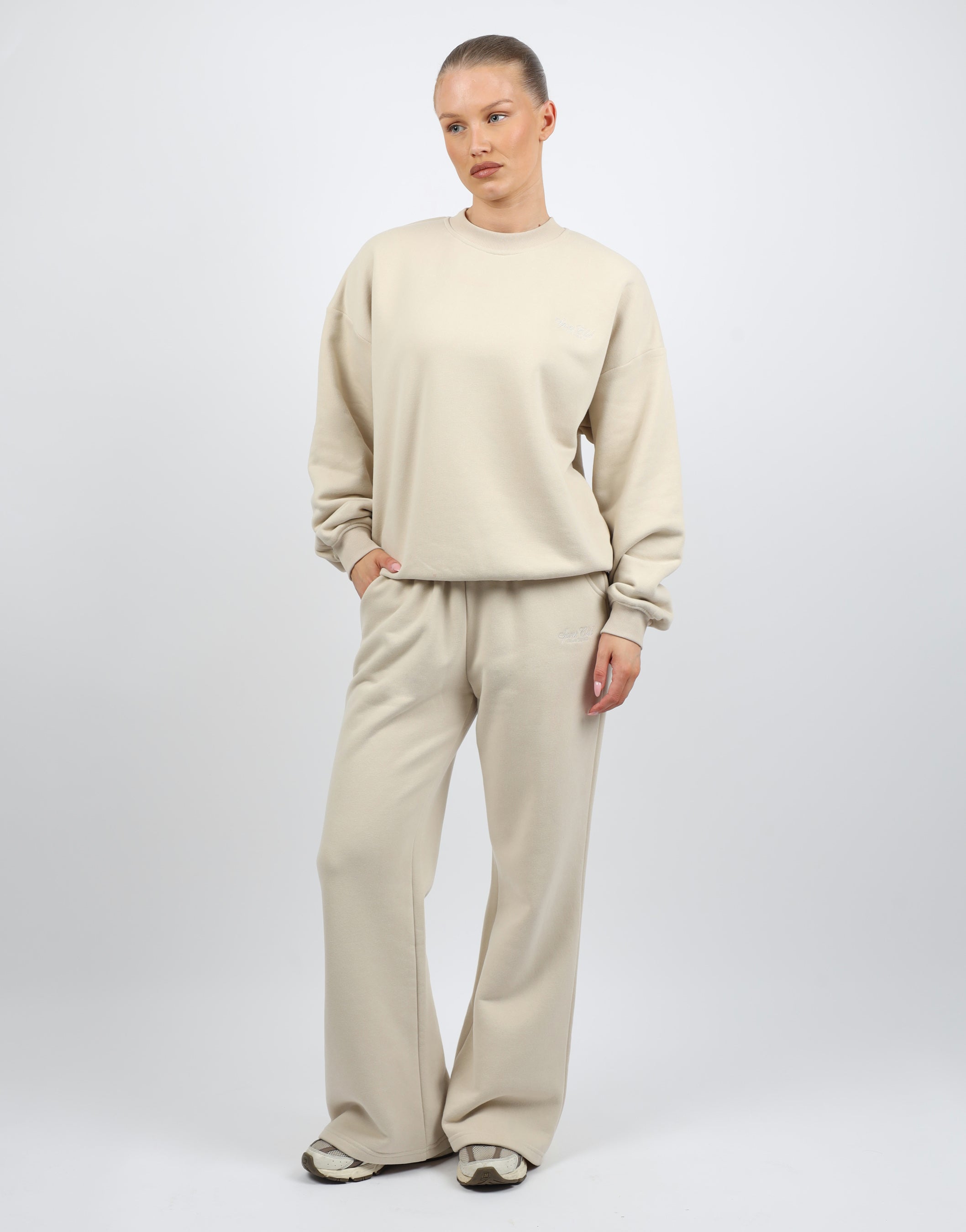 Rue Simmi Studios Embroidered Logo Sweatshirt In Beige