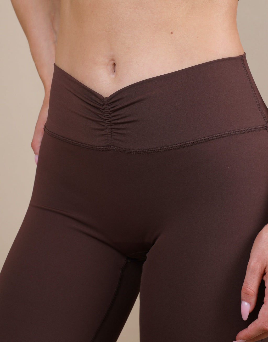 Cleo Ruched Front Flared Leggings In Brown