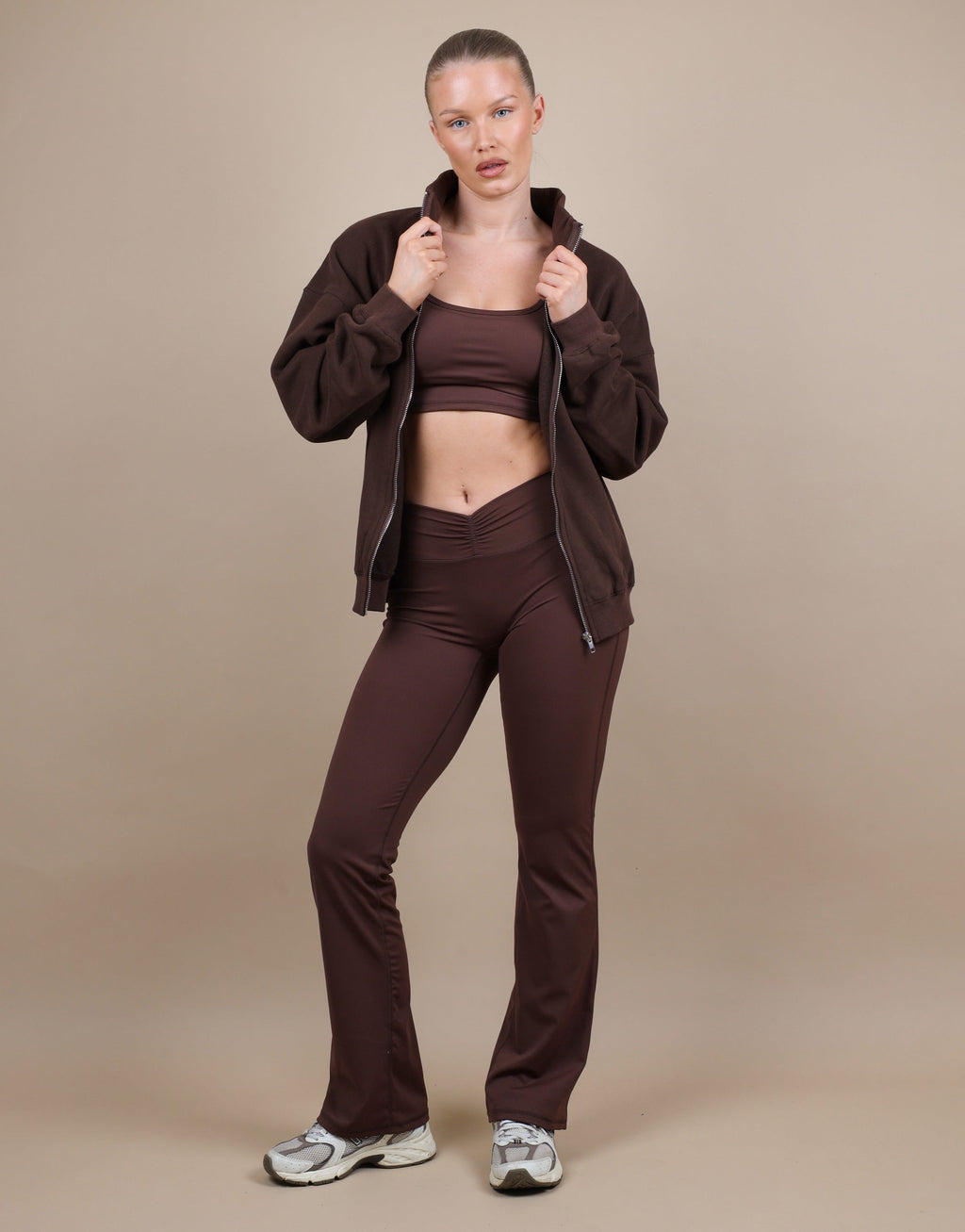 Bronte Simmi Studios Zip Through Funnel Neck Sweatshirt In Brown