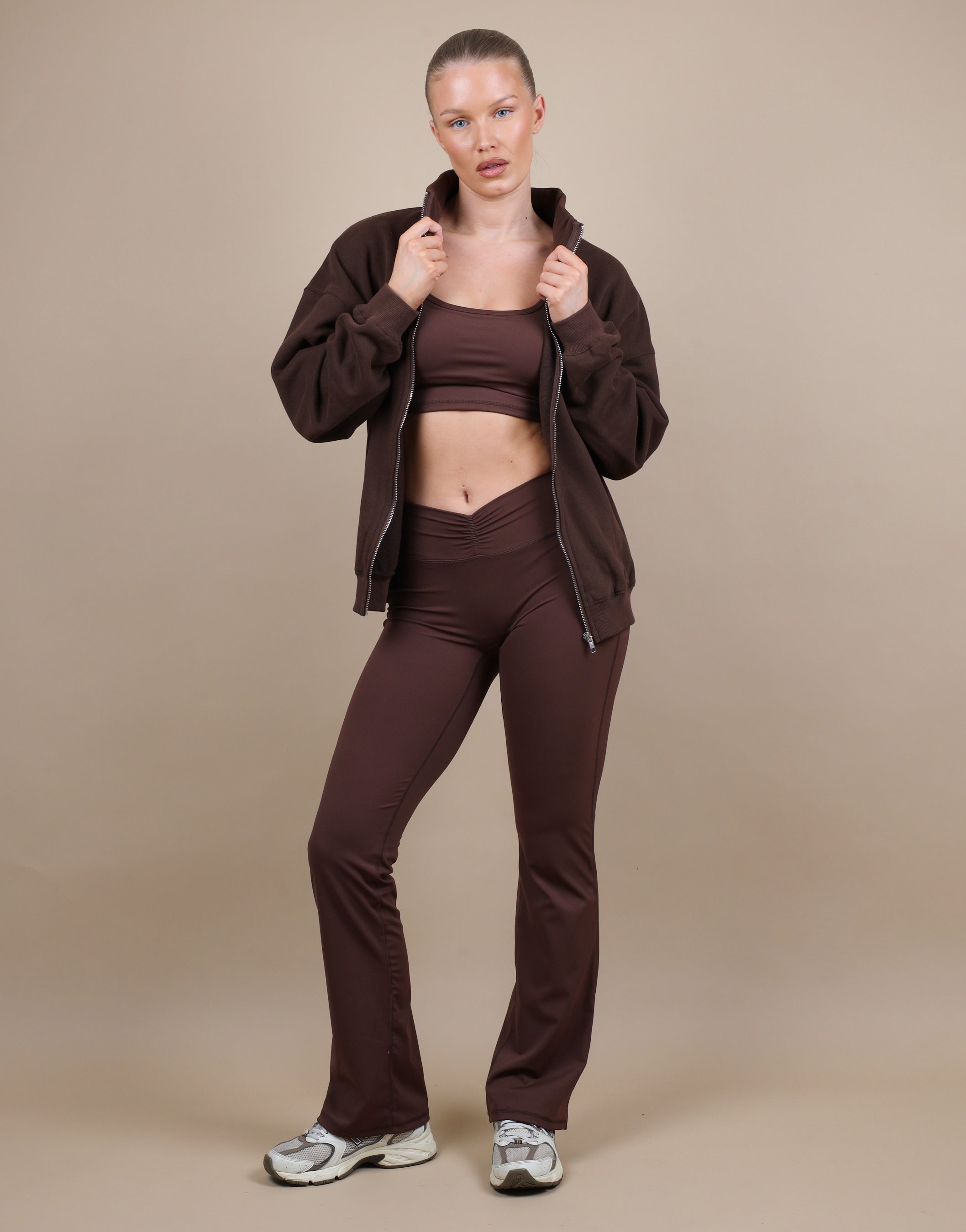 Bronte Simmi Studios Zip Through Funnel Neck Sweatshirt In Brown