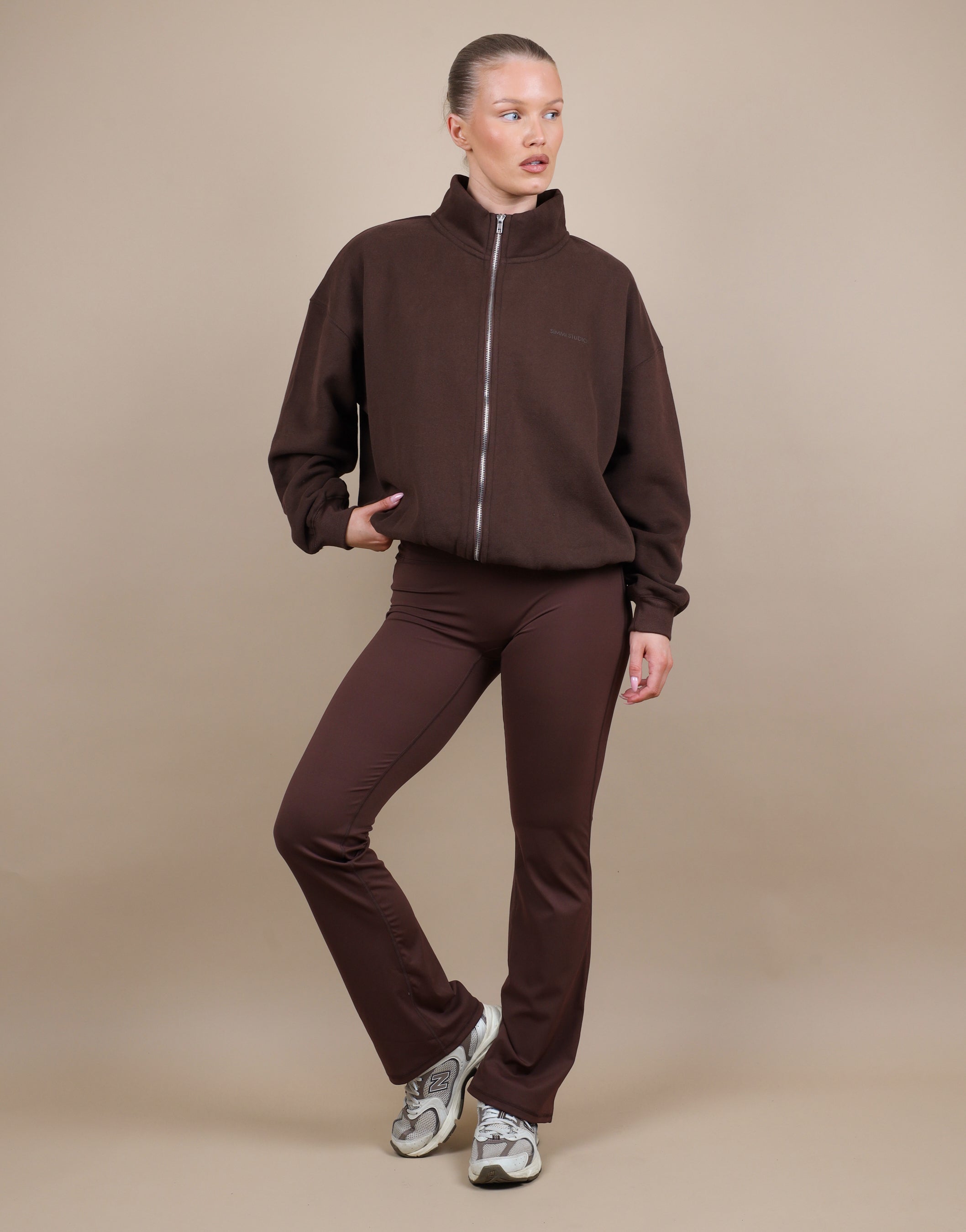 Bronte Simmi Studios Zip Through Funnel Neck Sweatshirt In Brown
