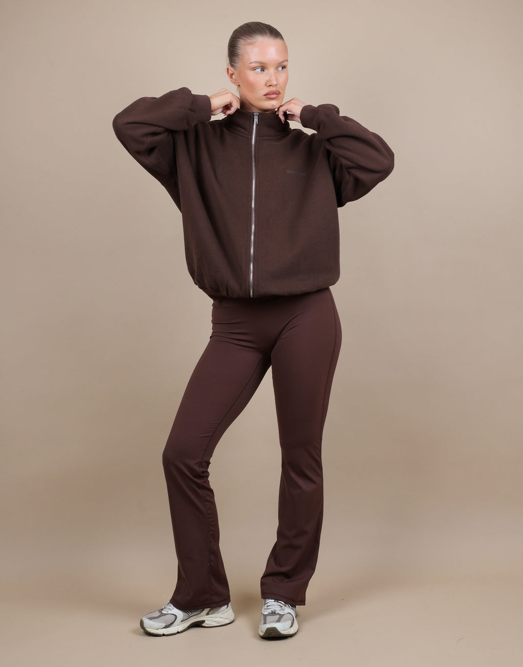 Bronte Simmi Studios Zip Through Funnel Neck Sweatshirt In Brown
