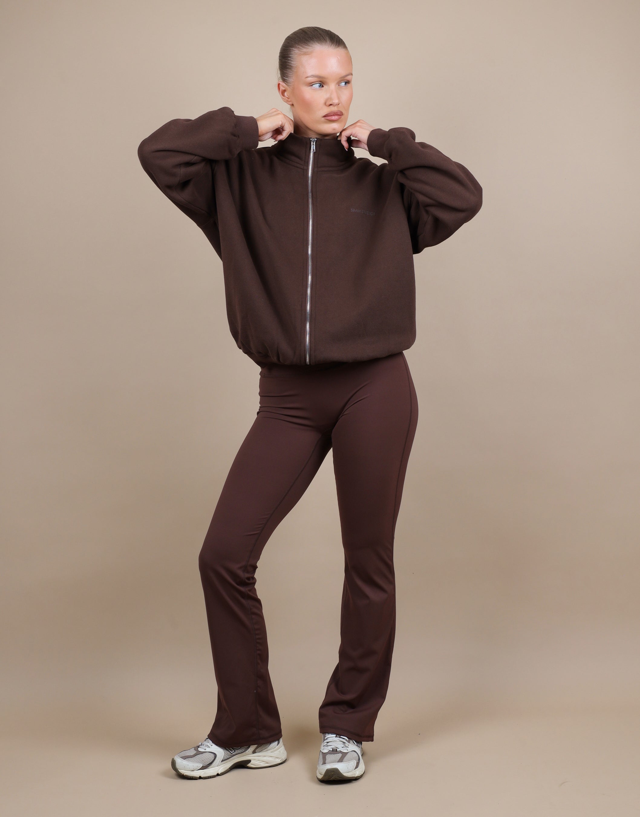 Bronte Simmi Studios Zip Through Funnel Neck Sweatshirt In Brown