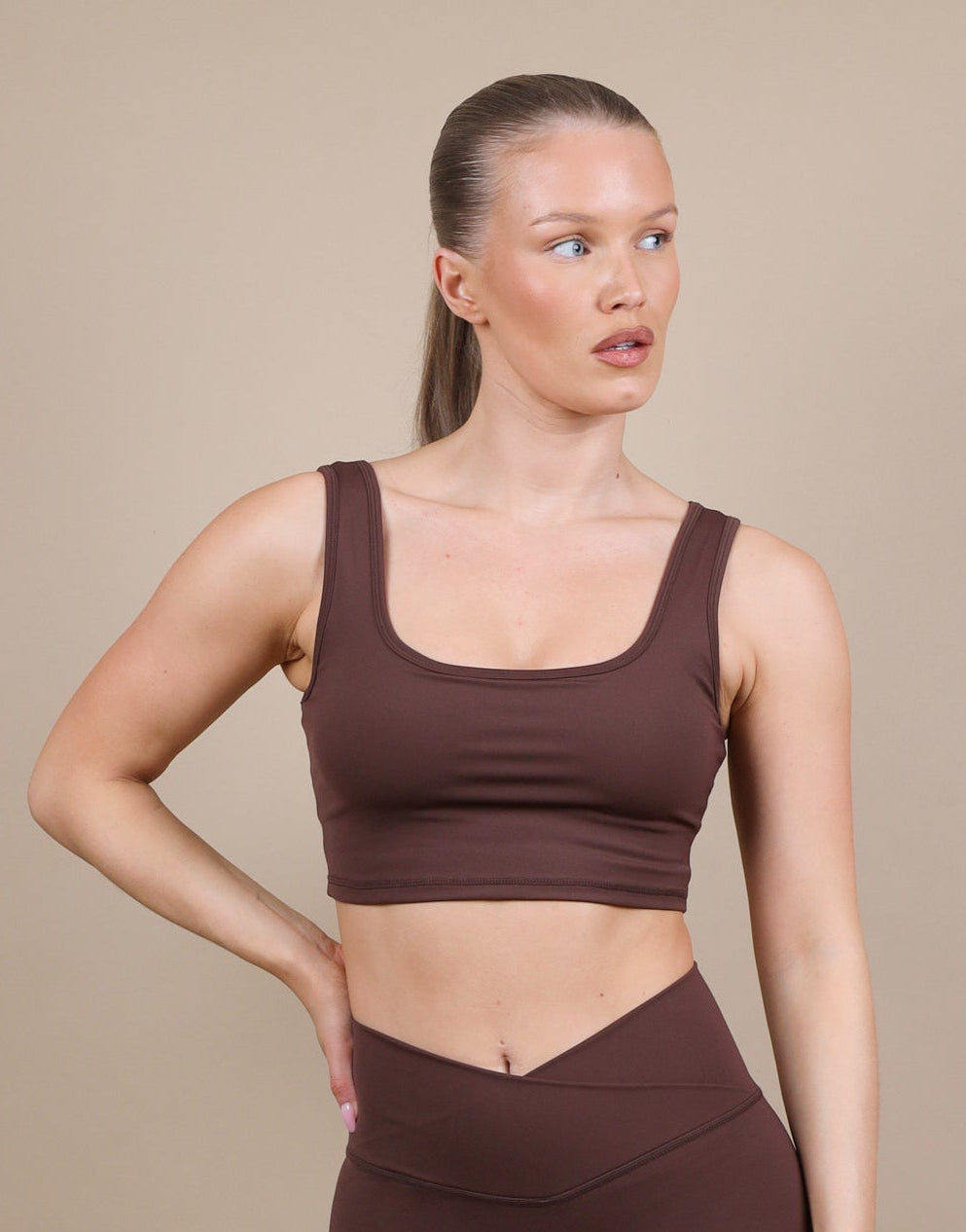 Teagan Square Neck Cropped Tank Top In Brown