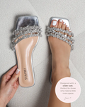 Capri Wide Fit Silver Mirror Diamante Flat Sandals