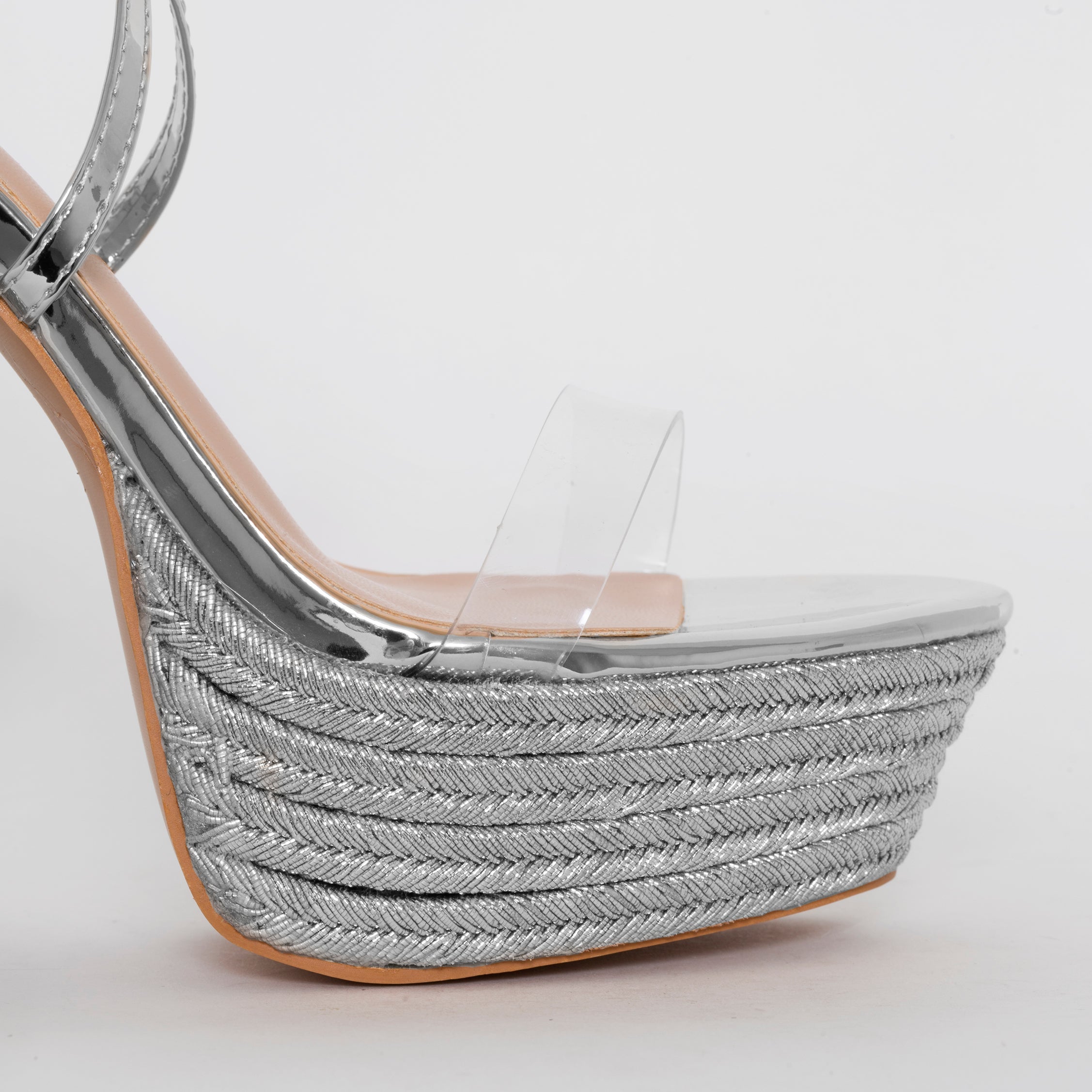 Akira Silver Patent Lace Up Platform Heels