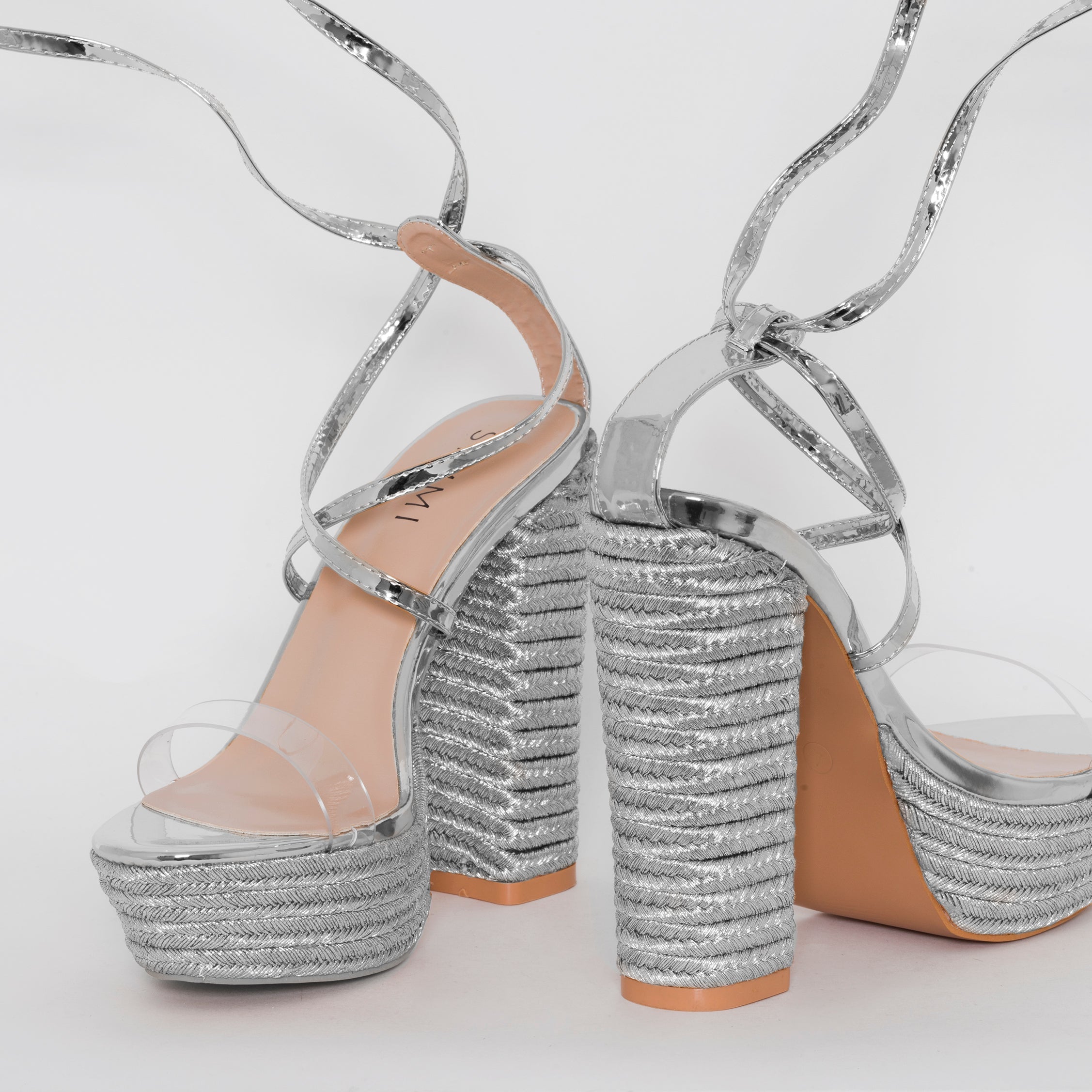 Akira Silver Patent Lace Up Platform Heels