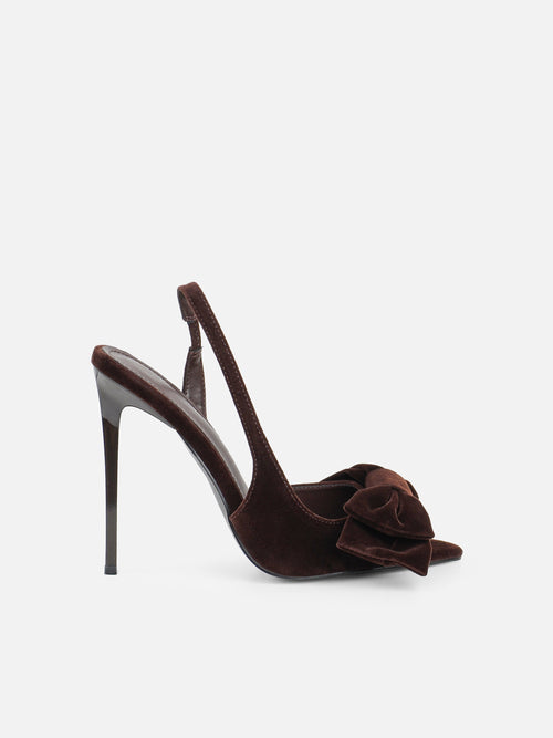 Torrez Brown Velvet Bow Detail Peep Toe Heeled Sandals