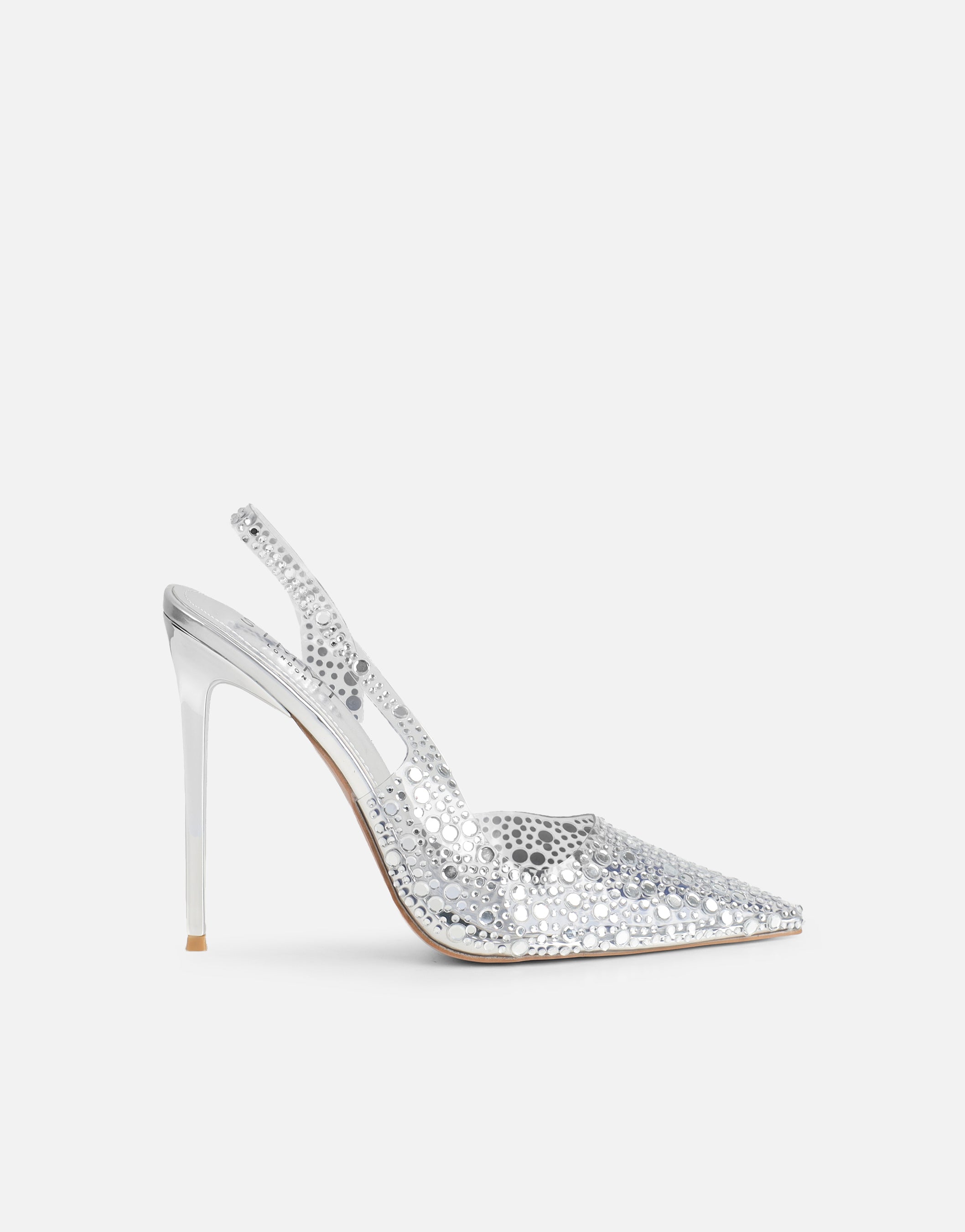Tia Clear Silver Embellished Slingback Courts