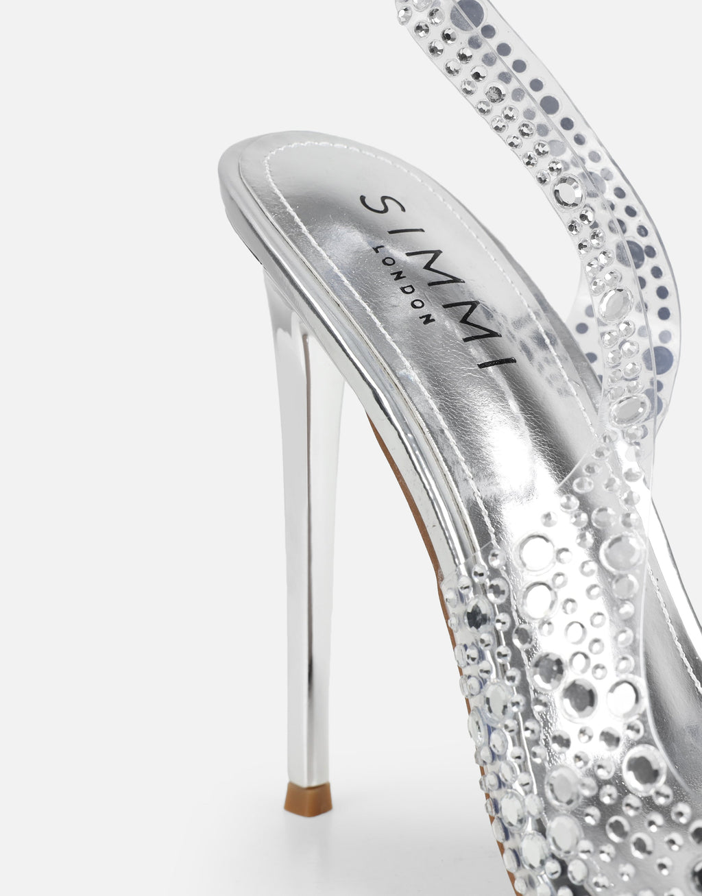 Tia Clear Silver Embellished Slingback Courts