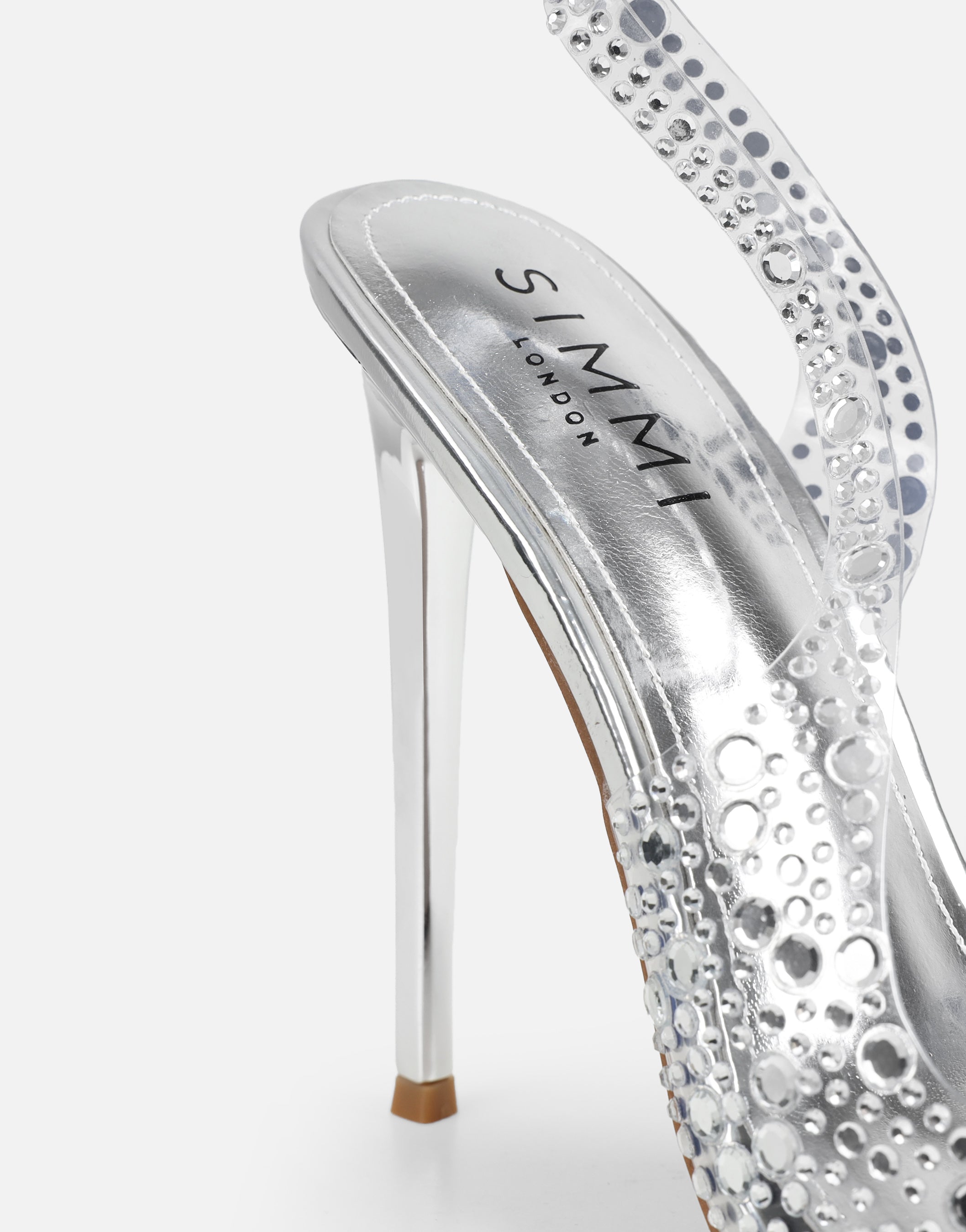Tia Clear Silver Embellished Slingback Courts