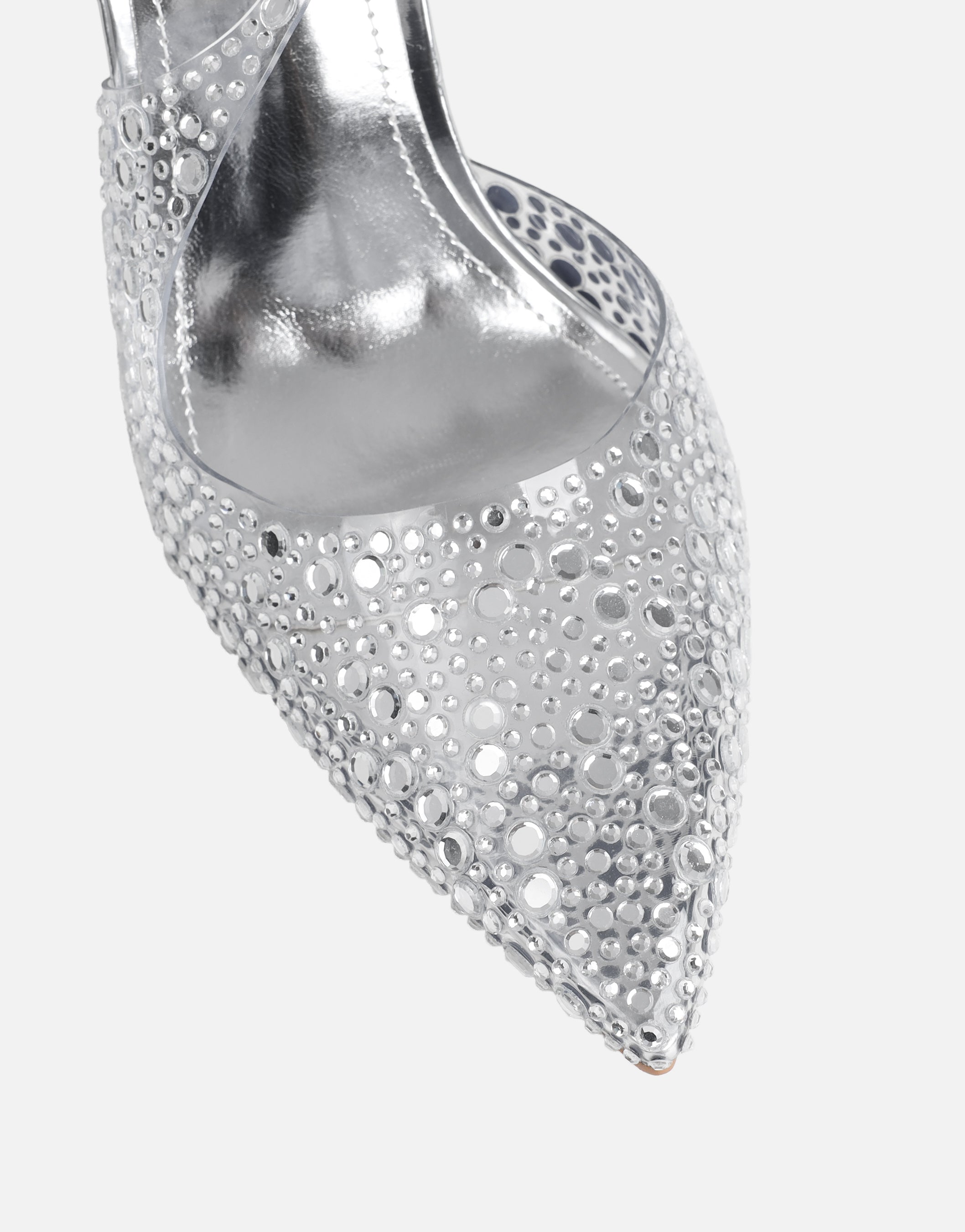 Tia Clear Silver Embellished Slingback Courts