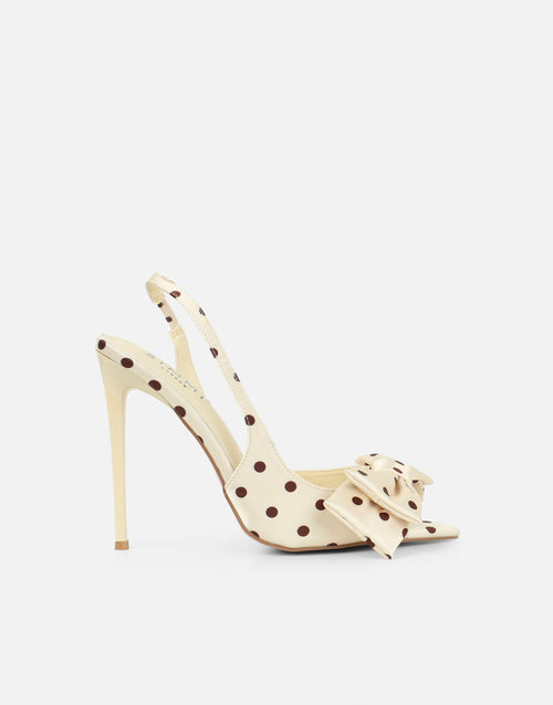 Torena Butter Cream Satin Bow Detail Peep Toe Heeled Sandals
