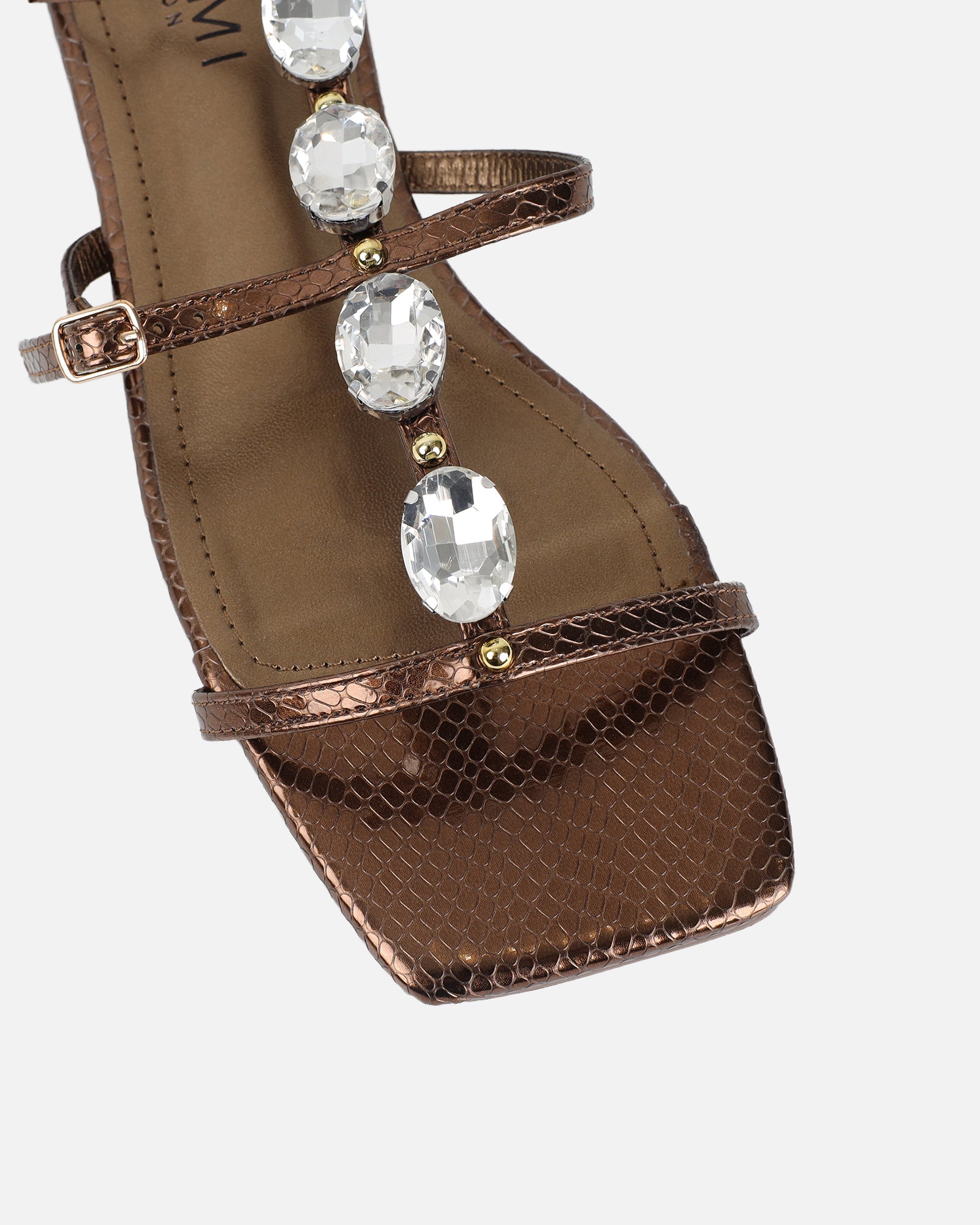 Azura Bronze Snake Embellished Flat Sandals