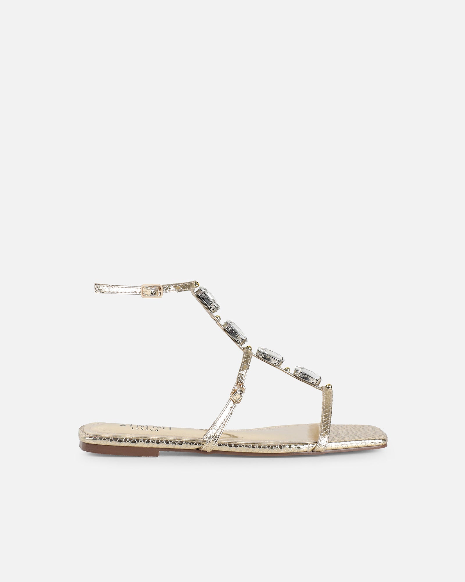 Azura Gold Snake Embellished Flat Sandals