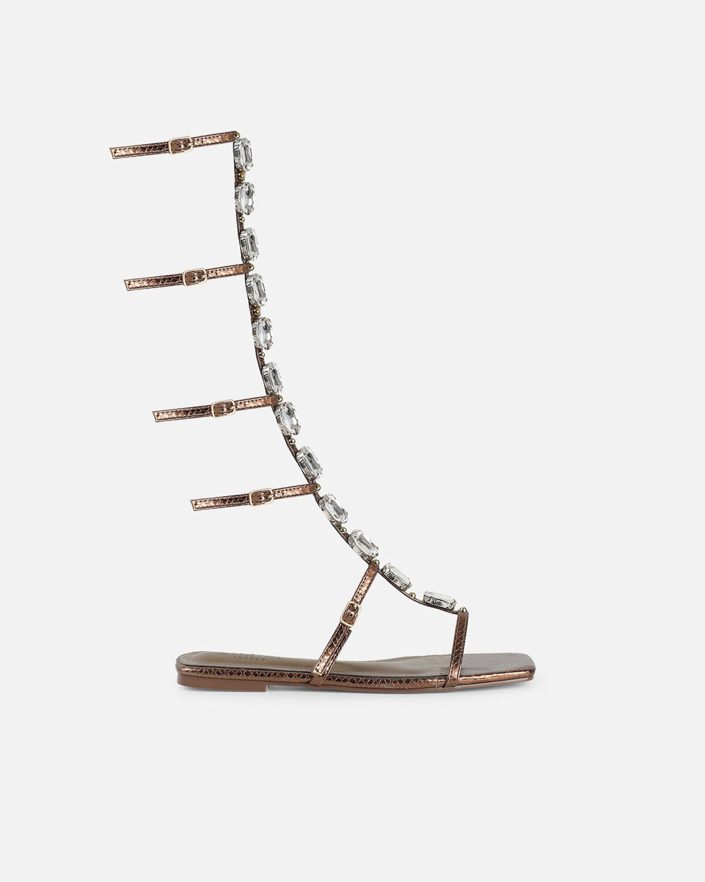 Zenya Bronze Snake Embellished Knee High Sandals