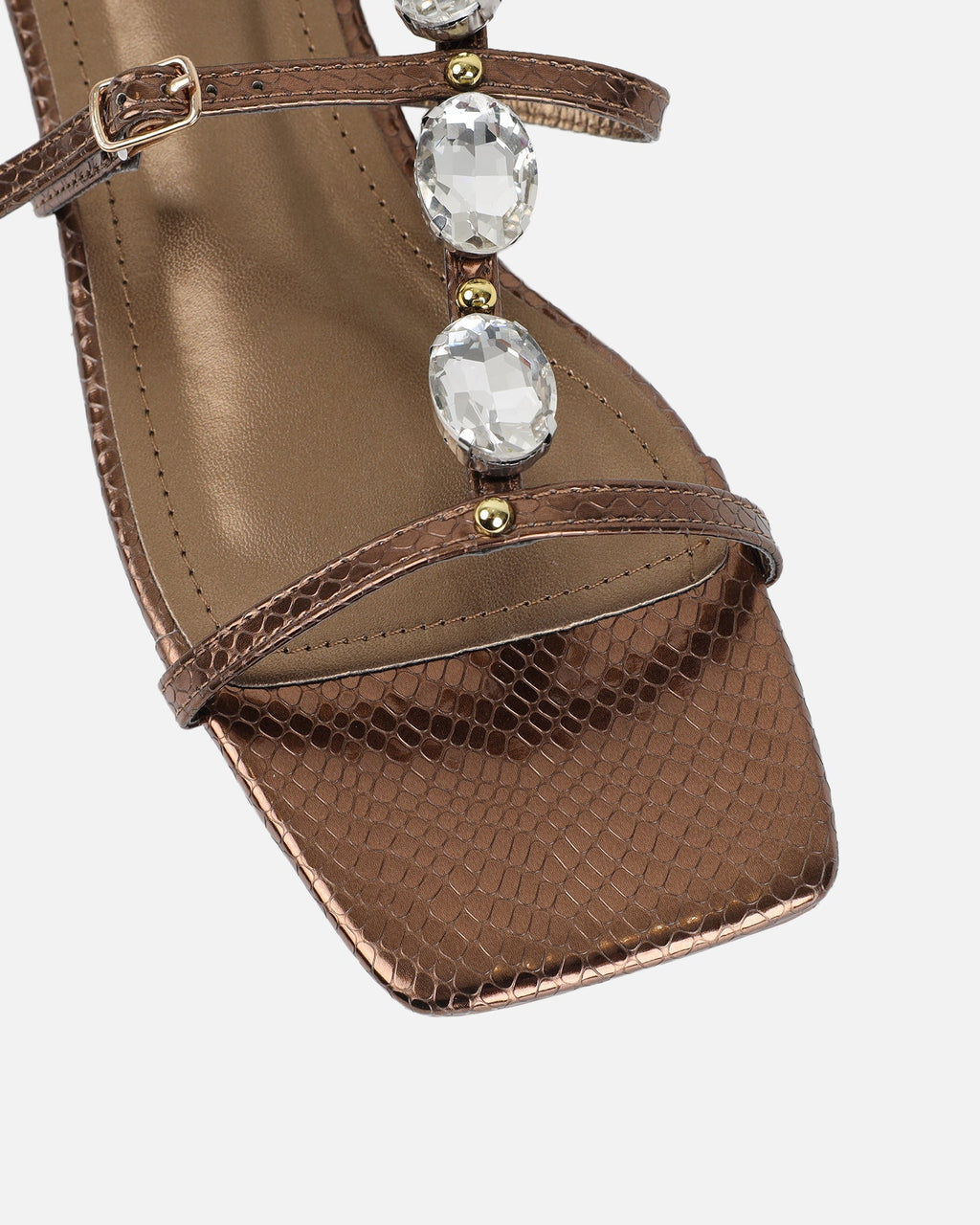 Zenya Bronze Snake Embellished Knee High Sandals