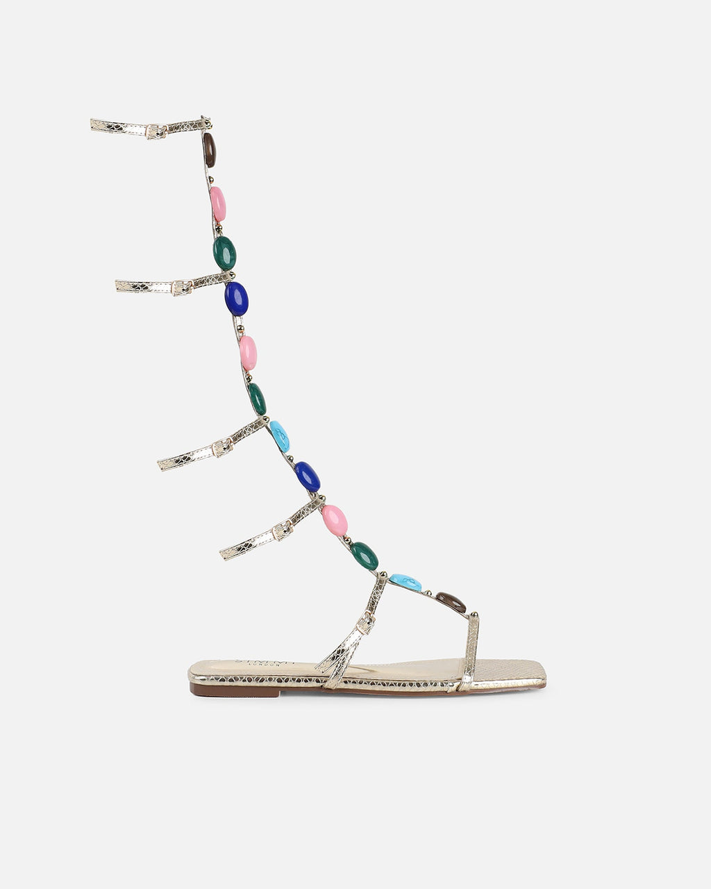 Zenya Gold Snake Embellished Knee High Sandals